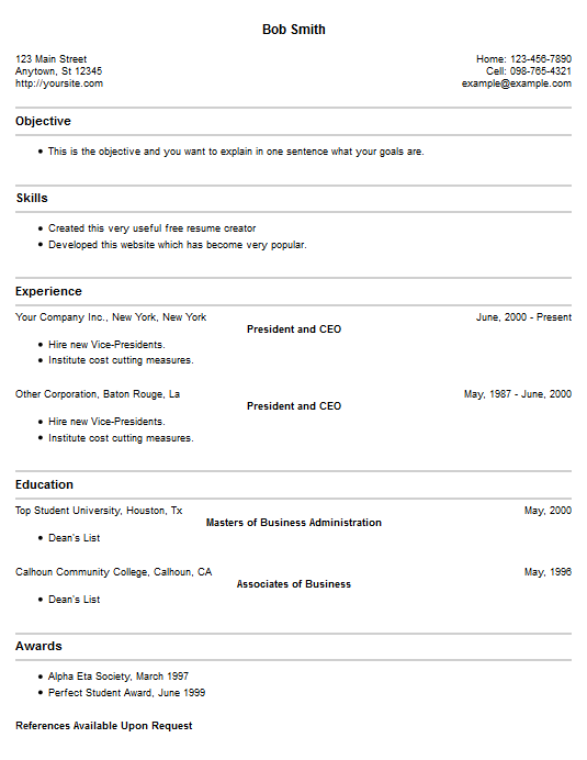 filled in resume style 3