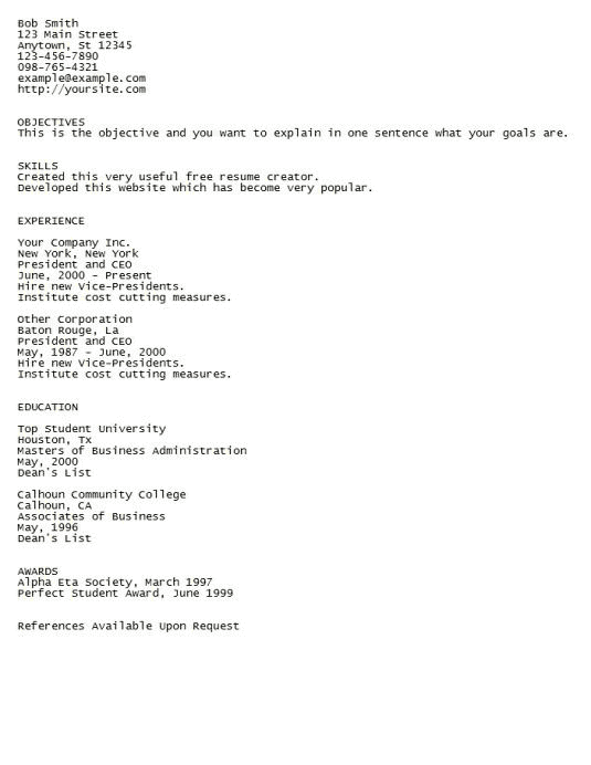 resume ASCII style